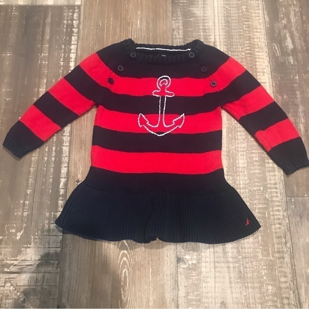 **3/$15** Girl's Sailor Nautical Anchor striped Sweater Dress
